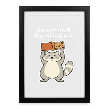 Powered by Snacks Raccoon Motif - Framed poster (27 × 37 cm) - black - Front