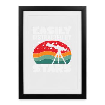 Facilement distrait par les étoiles astronomiques - Affiche encadrée (27 × 37 cm) - noir - Devant