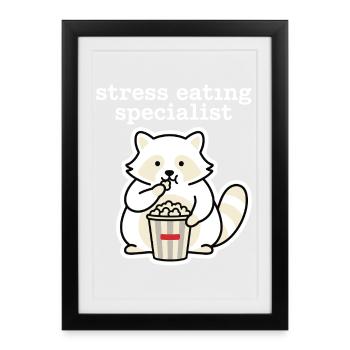 Raton laveur spécialiste de la mangeur par stress - Affiche encadrée (27 × 37 cm) - noir - Devant