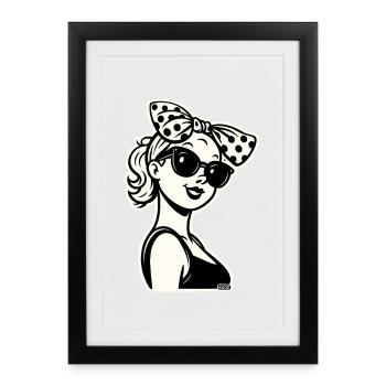 Retro Pinup Girl Polka Bow - Framed poster (27 × 37 cm) - black - Front