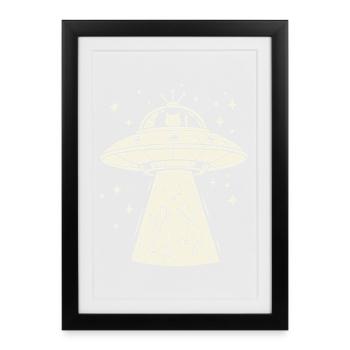Cats UFO Abduction - Science-fiction Animal Alien - Affiche encadrée (27 × 37 cm) - noir - Devant
