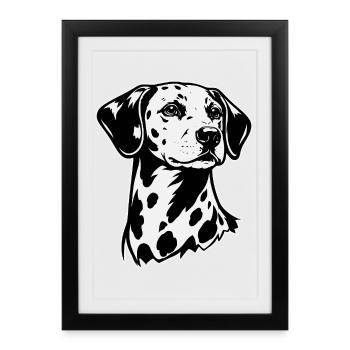 Portrait dalmate noir et blanc - Affiche encadrée (27 × 37 cm) - noir - Devant