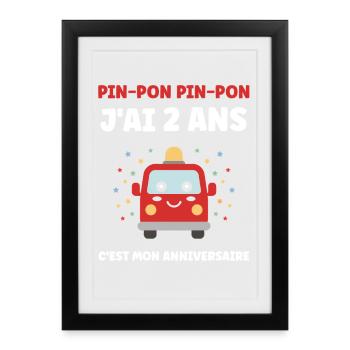 J'ai 2 ans Anniversaire Taxi - Affiche encadrée (27 × 37 cm) - noir - Devant