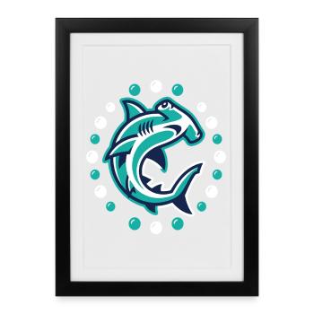 Motif de requin graphique en aspect océan - Affiche encadrée (27 × 37 cm) - noir - Devant