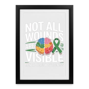 Toutes les blessures ne sont pas visibles – santé mentale - Affiche encadrée (27 × 37 cm) - noir - Devant