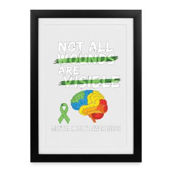 Toutes les blessures ne sont pas visibles – santé mentale - Affiche encadrée (27 × 37 cm) - noir - Devant