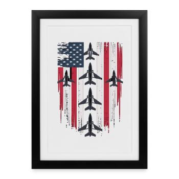 Jet Fighter USA Flag – Pilot Airplane - Framed poster (27 × 37 cm) - black - Front