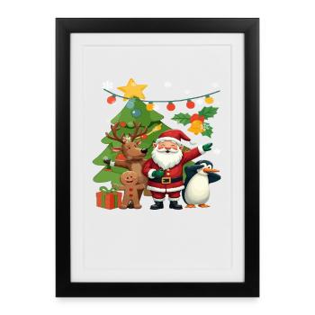 Dabbing Santa Claus Reindeer Penguin Kids - Framed poster (27 × 37 cm) - black - Front