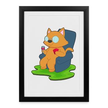 Jeu de cartes de poker chat - Affiche encadrée (27 × 37 cm) - noir - Devant
