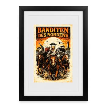 Banditen des Nordens Möwen Fischbrötchen Diebe  - Gerahmtes Poster (27 × 37 cm) - Schwarz - Vorne