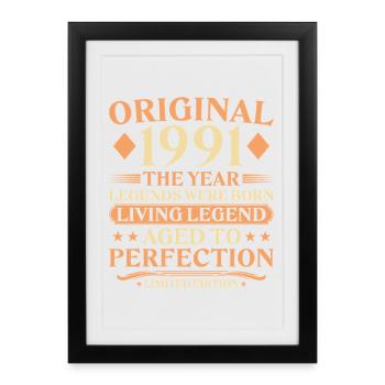 Original 1991 Vintage – 35. Geburtstag Legende - Gerahmtes Poster (27 × 37 cm) - Schwarz - Vorne