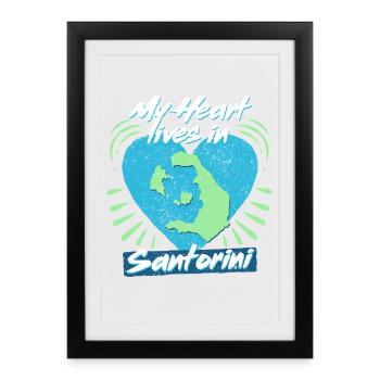 Mon cœur vit à Santorin - Affiche encadrée (27 × 37 cm) - noir - Devant