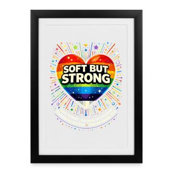 Cœur de fierté doux mais fort Cœur néon Arc-en-ciel - Affiche encadrée (27 × 37 cm) - noir - Devant