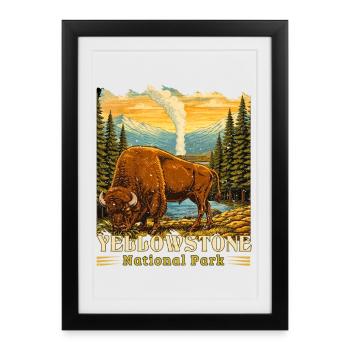 Camping de bisons du parc national de Yellowstone - Affiche encadrée (27 × 37 cm) - noir - Devant