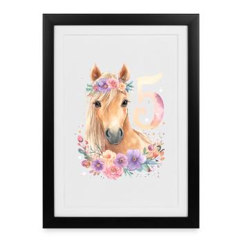 Horse 5 Birthday Girl Horse Girl Five - Framed poster (27 × 37 cm) - black - Front