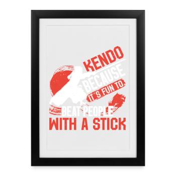 Kendo Épéiste Samouraï Ninja Sinobi Kenjutsu - Affiche encadrée (27 × 37 cm) - noir - Devant