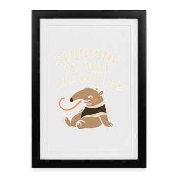 Profiter de la vie | Mignonne fourmilier - Affiche encadrée (27 × 37 cm) - noir - Devant