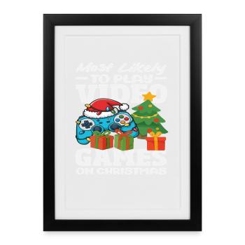 Probably playing video games Christmas - Framed poster (27 × 37 cm) - black - Front