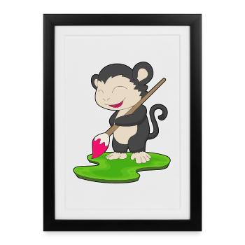 Monkey Painter Brush Painting - Framed poster (27 × 37 cm) - black - Front