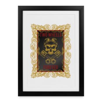 Motard Vintage Motocycliste - Affiche encadrée (27 × 37 cm) - noir - Devant