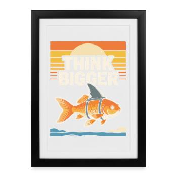 Think Bigger Funny Shark Fin Goldfish Retro - Framed poster (27 × 37 cm) - black - Front