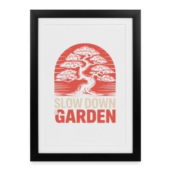 Slow Down And Garden Vintage Sunset Bonsai Tree - Framed poster (27 × 37 cm) - black - Front