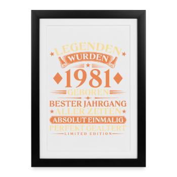 Legenden wurden 1981 geboren – 45. Geburtstag - Gerahmtes Poster (27 × 37 cm) - Schwarz - Vorne