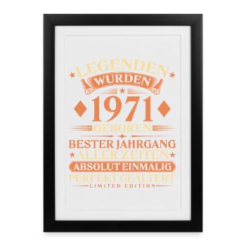 Legenden wurden 1971 geboren – 55. Geburtstag - Gerahmtes Poster (27 × 37 cm) - Schwarz - Vorne