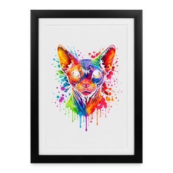 Sphynx Neon | Art du chat Pop Art - Affiche encadrée (27 × 37 cm) - noir - Devant