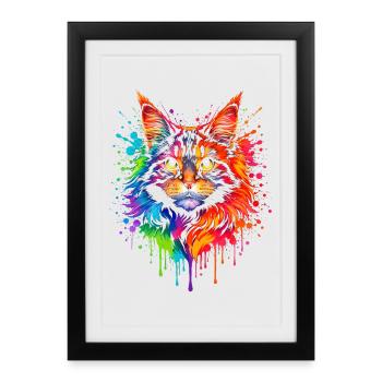 Maine Coon Neon | Cat Art Pop Art - Framed poster (27 × 37 cm) - black - Front