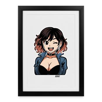 Diva en denim anime audacieuse - Affiche encadrée (27 × 37 cm) - noir - Devant