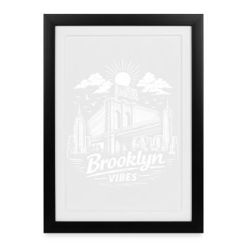 Brooklyn Vibes New York City Urban Skyline - Affiche encadrée (27 × 37 cm) - noir - Devant