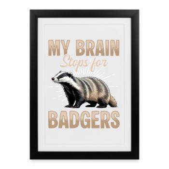 Blaireau animal drôle - Affiche encadrée (27 × 37 cm) - noir - Devant