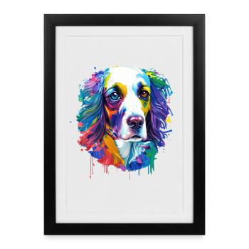 English Springer Spaniel Colorful Splash Art - Framed poster (27 × 37 cm) - black - Front