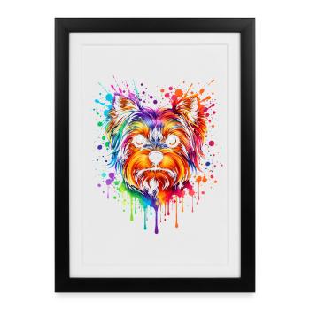 Yorkie | Terrier Pop Art - Affiche encadrée (27 × 37 cm) - noir - Devant