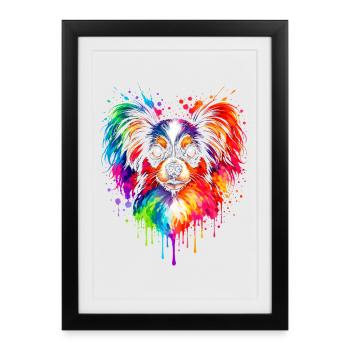 Papillon | Pop Art miniature avec un épagneul. - Affiche encadrée (27 × 37 cm) - noir - Devant