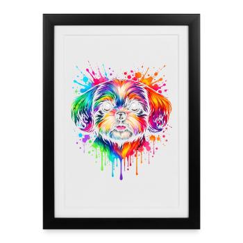 Shih Tzu | Art pop pour petits chiens - Affiche encadrée (27 × 37 cm) - noir - Devant
