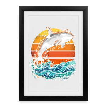 Orque au coucher du soleil - Affiche encadrée (27 × 37 cm) - noir - Devant
