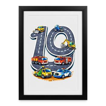 90 ans d’illustration de construction routière - Affiche encadrée (27 × 37 cm) - noir - Devant