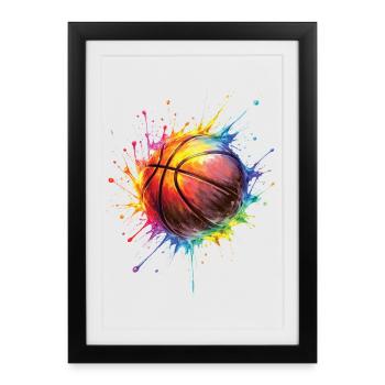  Ballon de Basket - Basketball Style Peinture - Affiche encadrée (27 × 37 cm) - noir - Devant