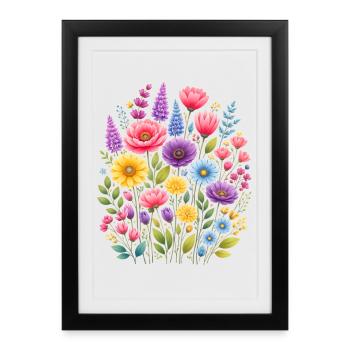 Jardin de fleurs sauvages vintage Flower Women - Affiche encadrée (27 × 37 cm) - noir - Devant
