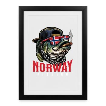 Pêche en Norvège Pêche Voyage de pêche - Affiche encadrée (27 × 37 cm) - noir - Devant