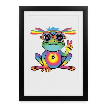 T-shirt Grenouille Hippie – Grenouille arc-en-ciel de la paix - Affiche encadrée (27 × 37 cm) - noir - Devant