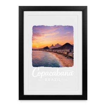 Copacabana Brésil Magie de la plage du coucher du soleil - Affiche encadrée (27 × 37 cm) - noir - Devant