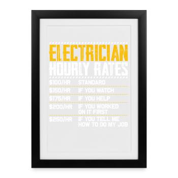 Humour horaire d’électricien - Affiche encadrée (27 × 37 cm) - noir - Devant