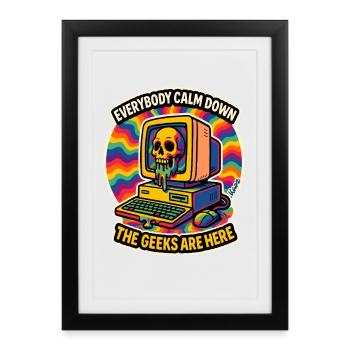 Les geeks sont là Retro Skull Computer - Affiche encadrée (27 × 37 cm) - noir - Devant