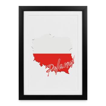 Carte du drapeau de la Pologne, j’adore la Pologne - Affiche encadrée (27 × 37 cm) - noir - Devant
