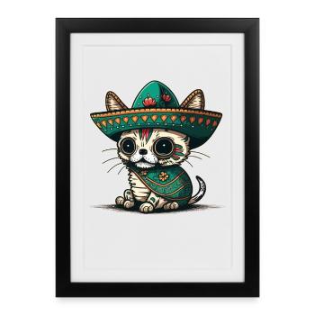 Cat Mexican Sugar Skull Sombrero - Framed poster (27 × 37 cm) - black - Front