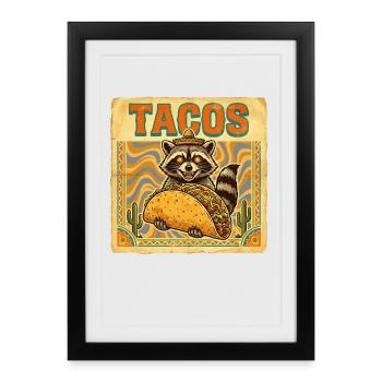 Tacos Raccoon Sombrero Mexican Street Food - Framed poster (27 × 37 cm) - black - Front