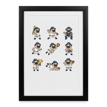 Suesser Mops Baseball Spieler Lustiger Hund Sport - Gerahmtes Poster (27 × 37 cm) - Schwarz - Vorne